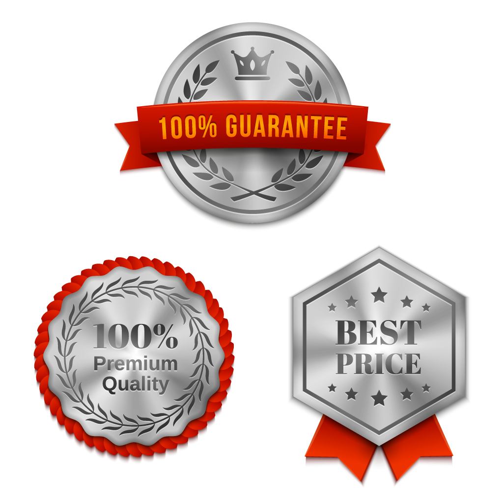 Set of silver metallic quality badges